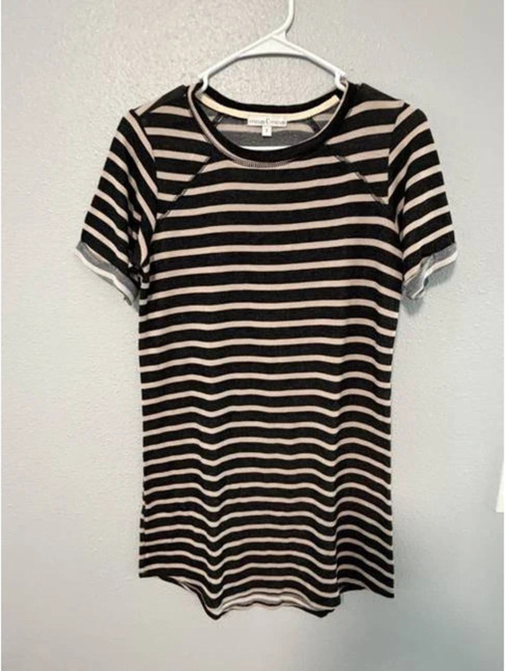 #6097 Moa Moa Black Blush Striped Short Sleeve Dress Small